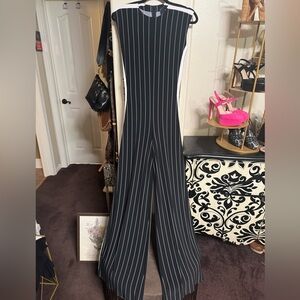 Norma Kamali Black and White Pinstripe Jumpsuit